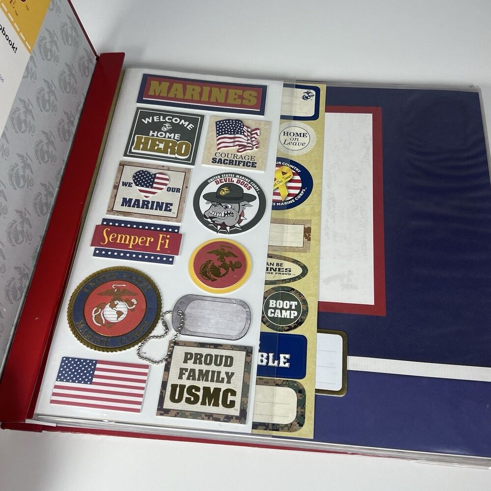 United States Marines Postbound Red Scrapbook Album 12x12 With License Plate - Picture 4 of 10